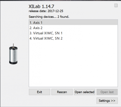 Picture of the connect window for Xilab software